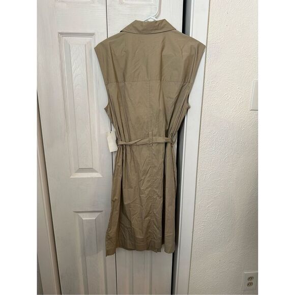 H By Halston Women's Sleeveless Belted Shirt Dress Khaki Size Large NWT - Picture 4 of 7